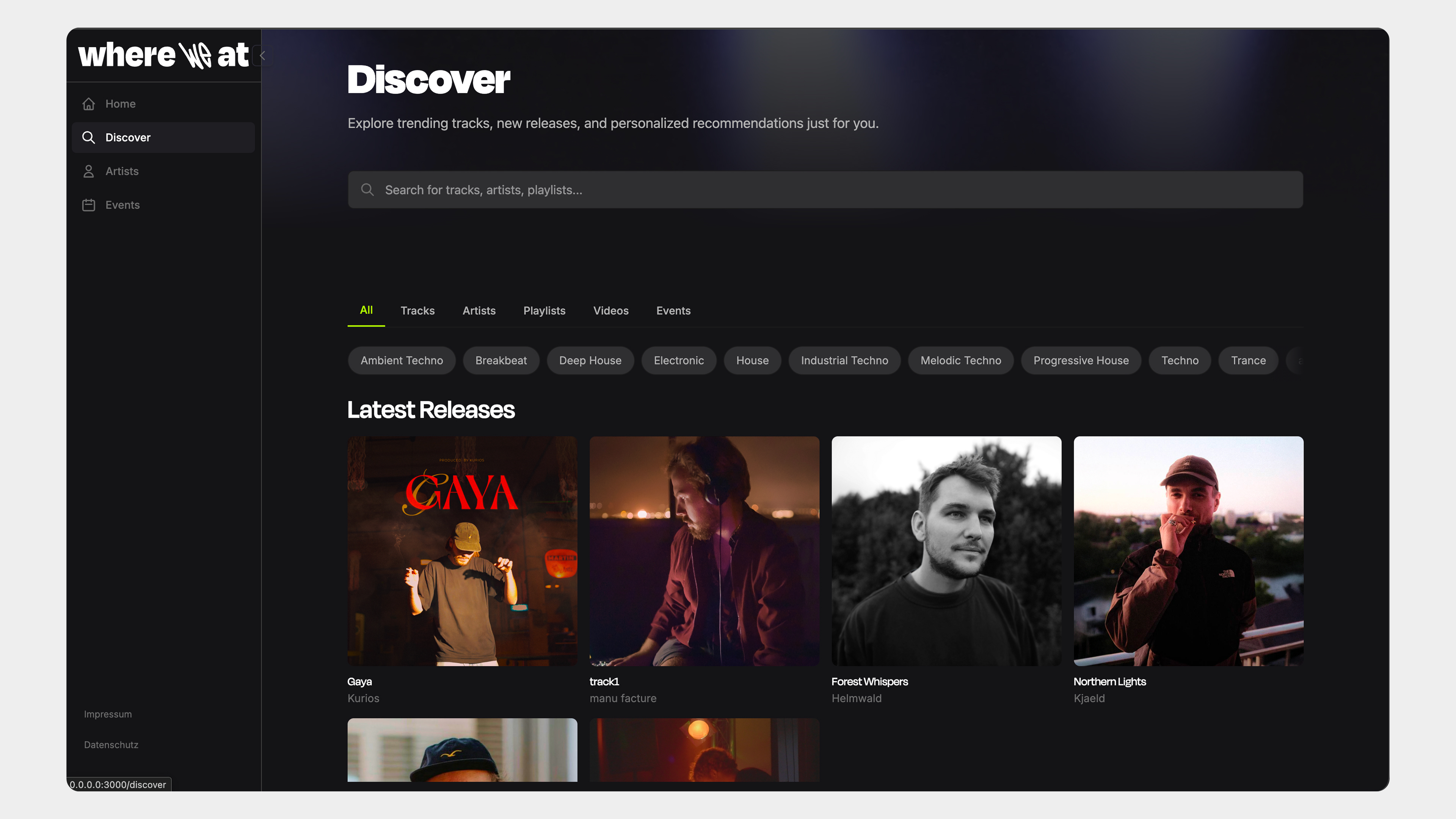Where we at Web App - discover page